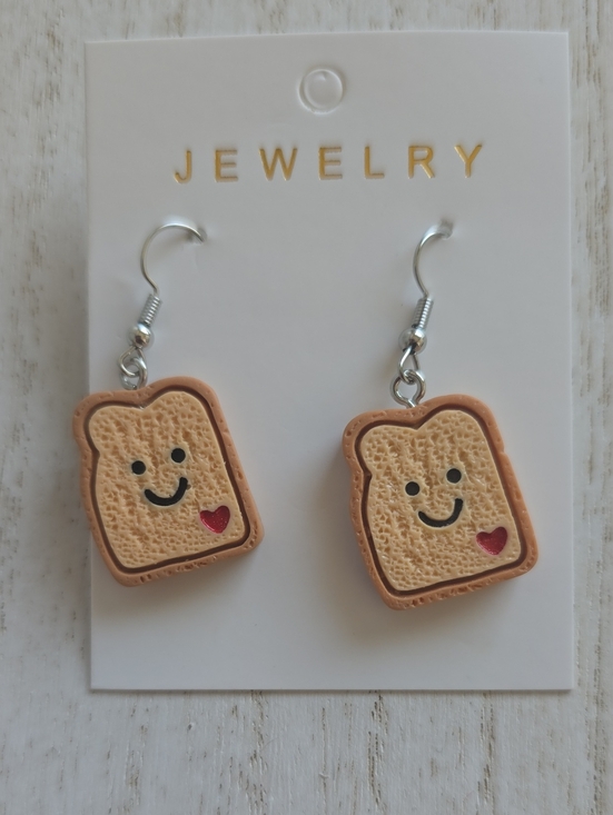Jewelry - Cute Toast Face Pink Heart Drop Earrings